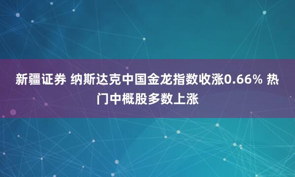 新疆证券 纳斯达克中国金龙指数收涨0.66% 热门中概股多数上涨
